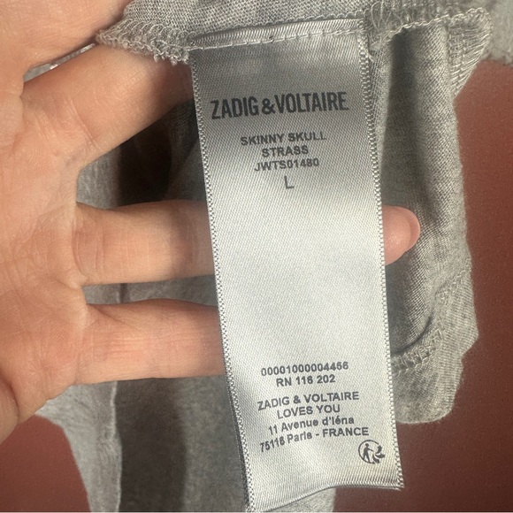 Zadig & Voltaire skinny skull tee embellished gray short sleeve size large - Picture 5 of 6